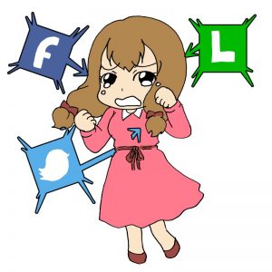 イラスト、女、ソーシャルに悩む